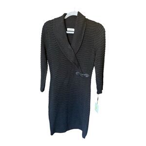 Calvin Klein Faux Wrap Buckle Sweater Dress Black Medium